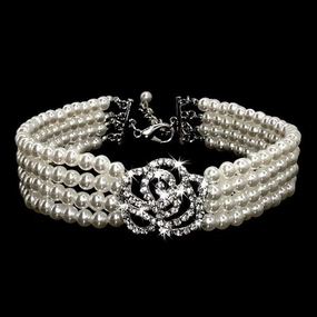 Pearl & Rose Diamante Dog Necklace