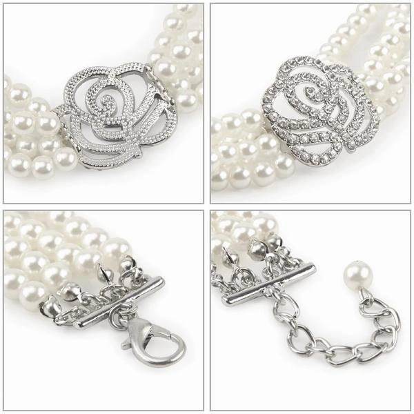 Pearl & Rose Diamante Dog Necklace