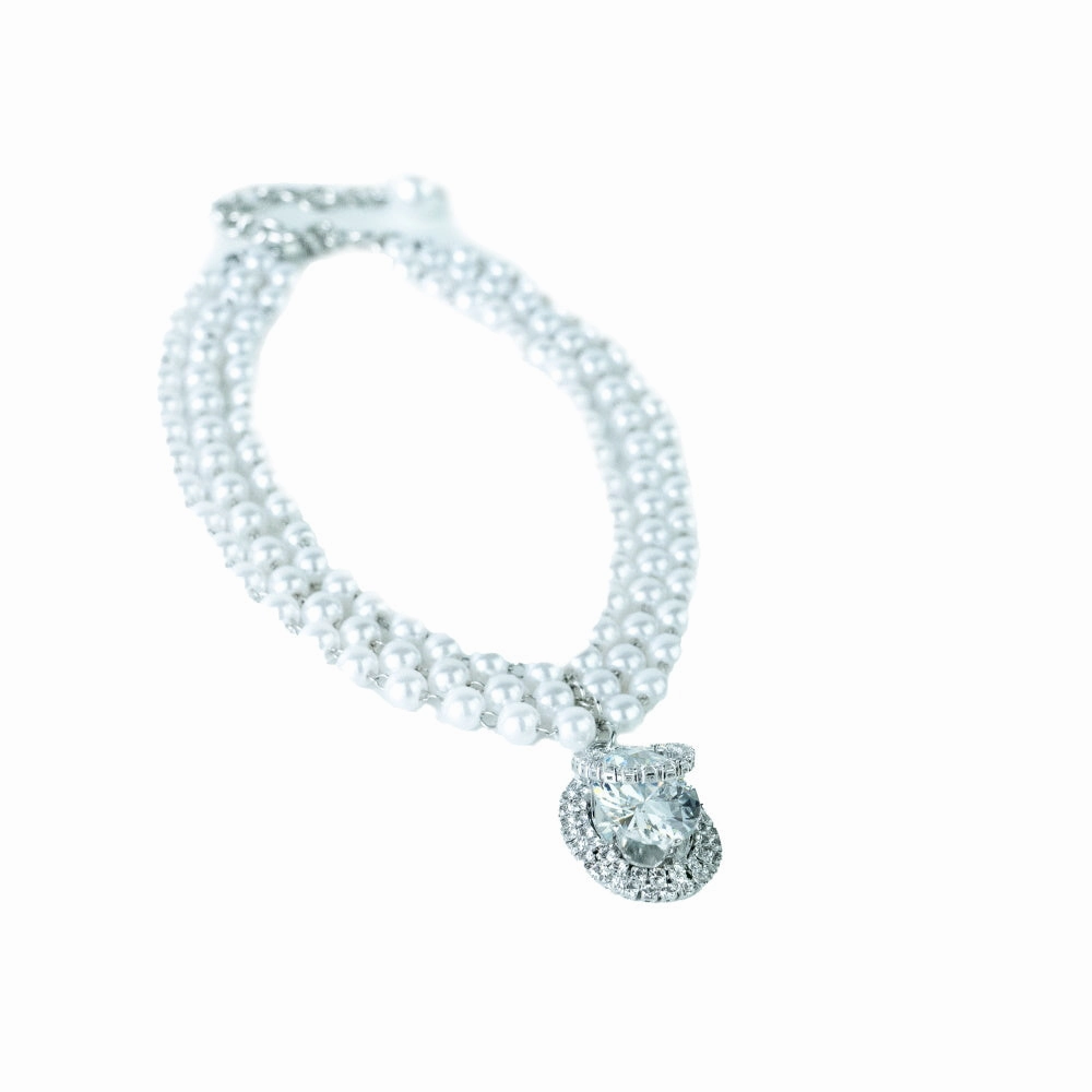 Pearl And Oval Jewel Pendant Dog Necklace
