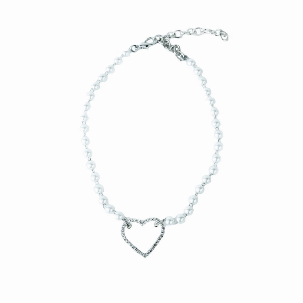 Pearl Diamante Heart Dog Necklace