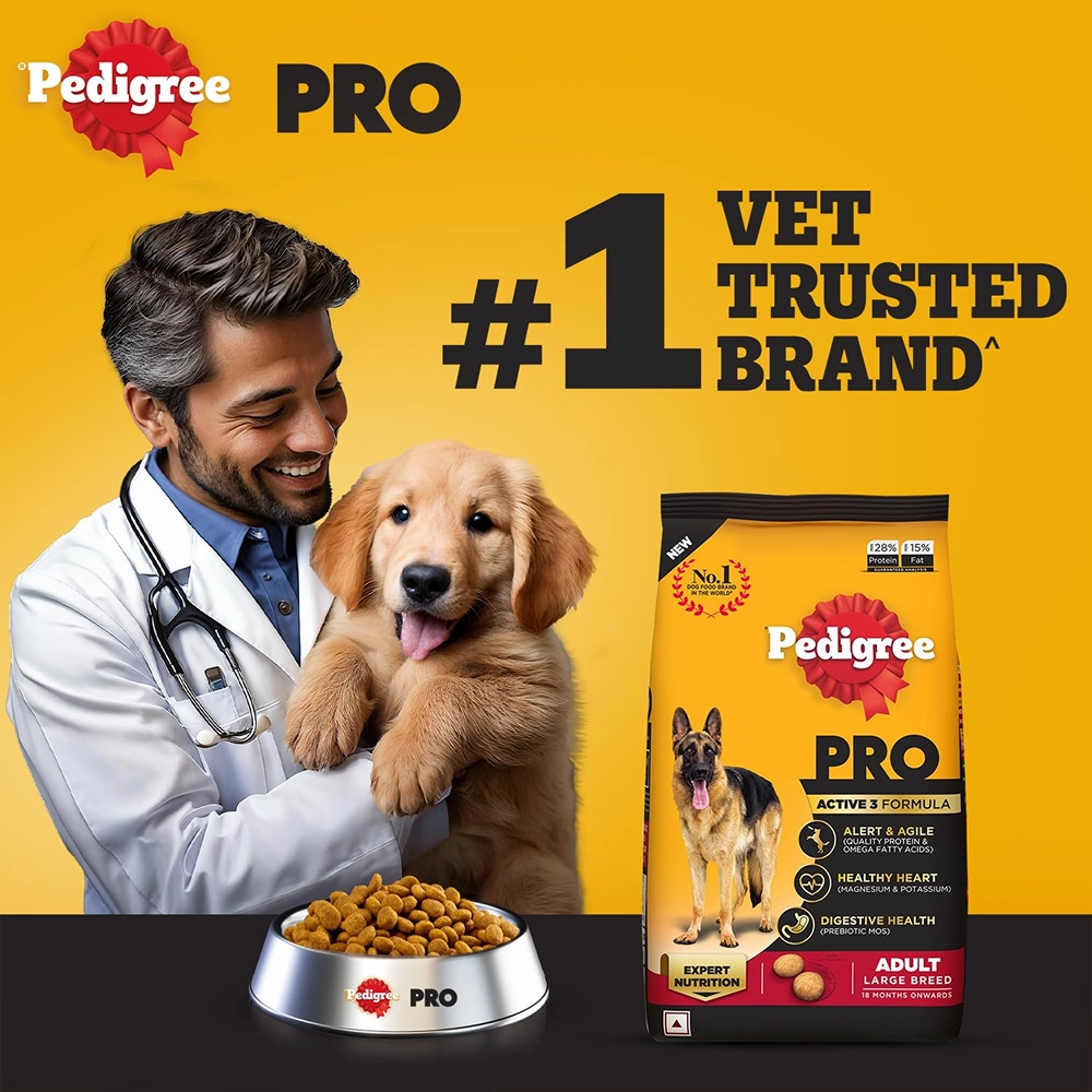 Pedigree PRO Active Adult Large Breed Dry Food, Pedigree Chicken Liver Gravy Adult Dog Wet Food Combo