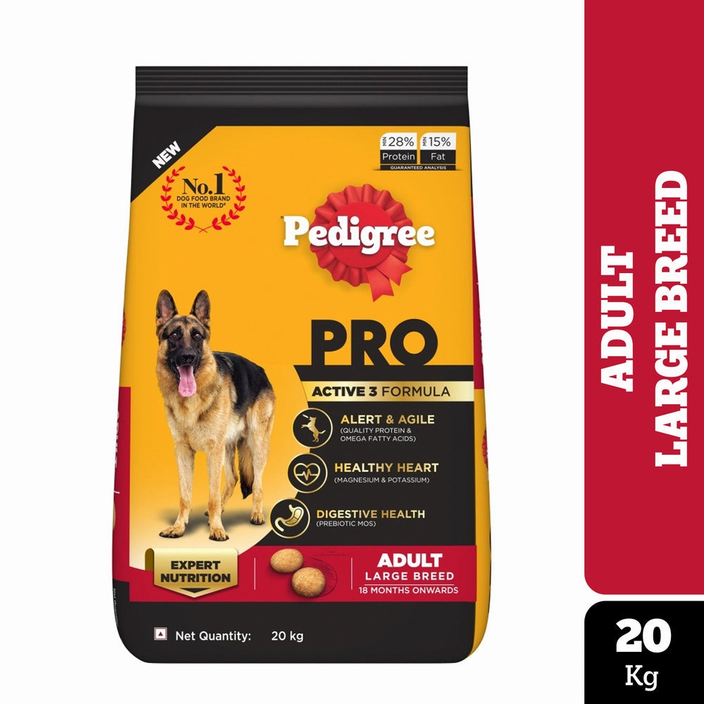 Pedigree PRO Active Adult Large Breed Dry Food, Pedigree Dentastix Oral Care Adult Dogs Treat Combo