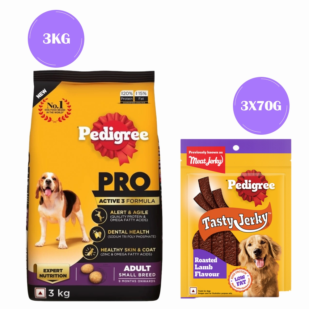 Pedigree PRO Expert Nutrition Adult Dry Food for Small Breed and Pedigree Roasted Lamb Tasty Jerky Treat Combo for Dogs