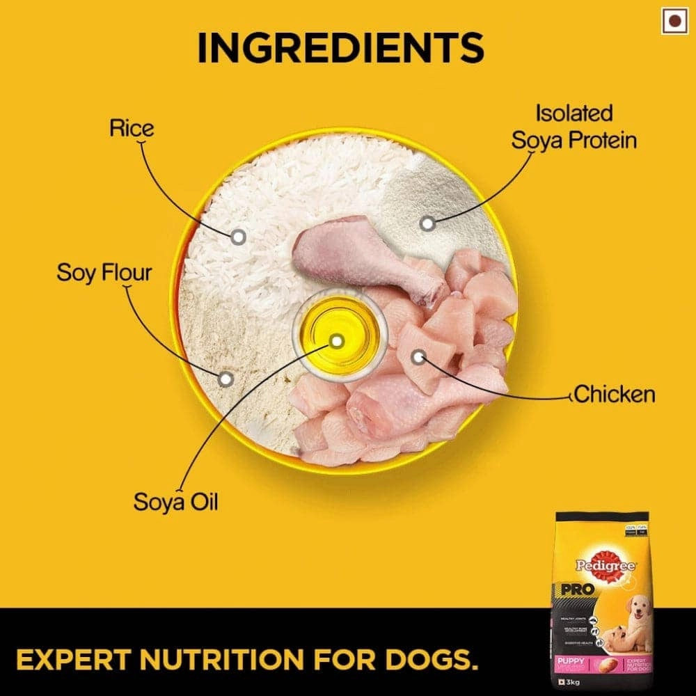 Pedigree PRO Large Breed Puppy Dry Food and Chicken Flavour Biscrok Treat Combo (3kg  900g)