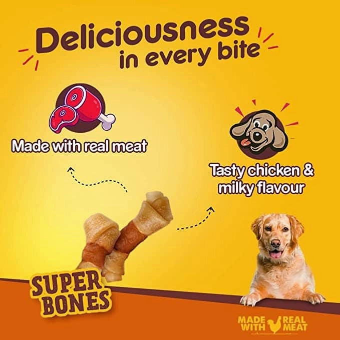 Pedigree Ranchos Spiral Wrap Chicken & Smokey Lamb and Ranchos Super Bones Chicken & Milk Dog Treats Combo
