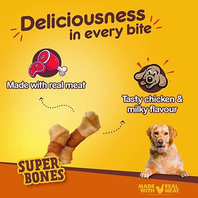 Pedigree Ranchos Super Bones Chicken & Milk, Spiral Wrap Chicken & Smokey Lamb and Roasted Lamb Tasty Jerky Dog Treats Combo