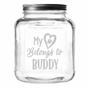 Personalized My Heart Belongs Dog Treat Jar With Brushed Lid