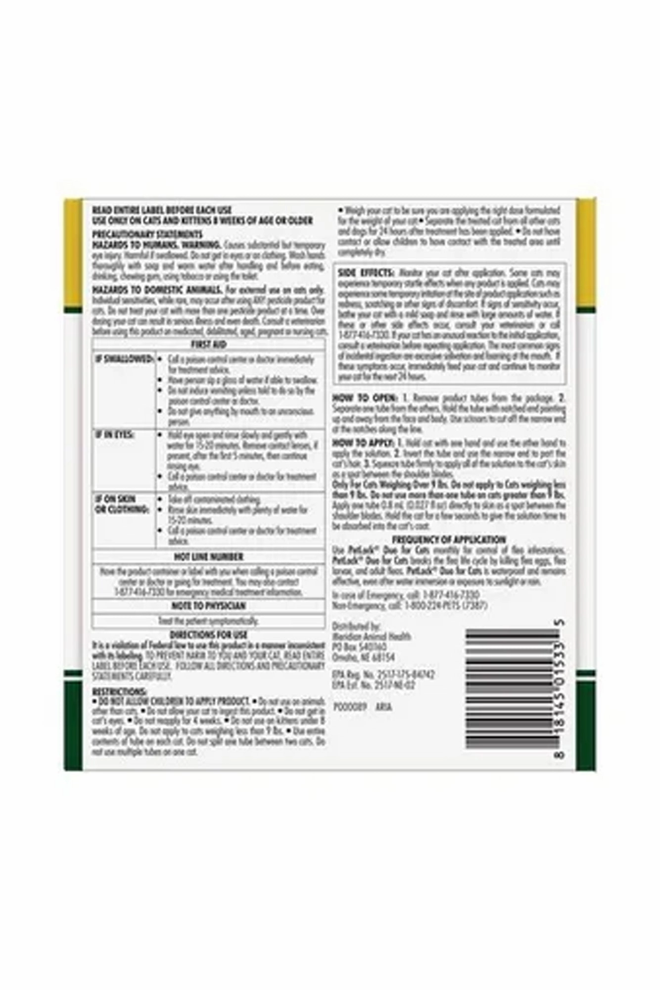 Pet Lock Duo Flea and Tick Topical for Cats 4 Pack