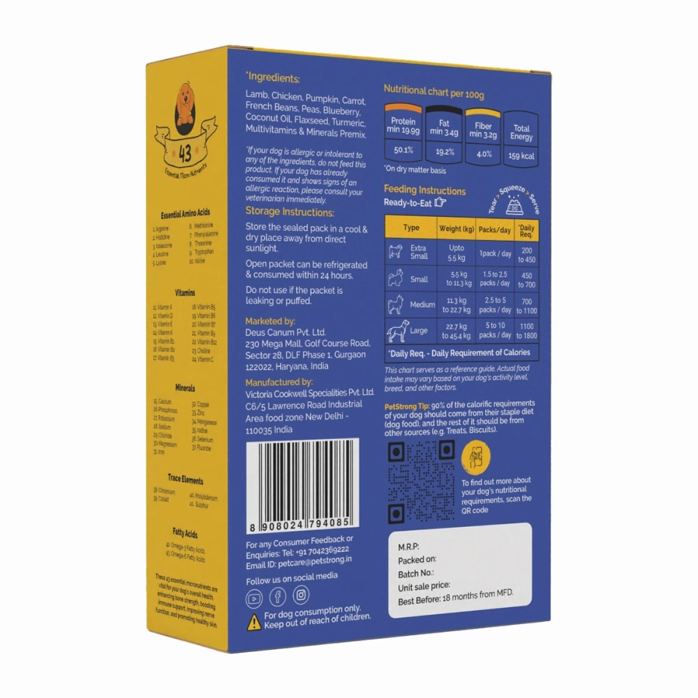 PetStrong Lamb and Blueberry Grain Free Fresh Food for Dogs
