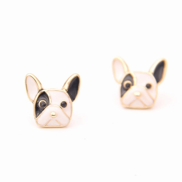 Pied French Bulldog Stud Earrings