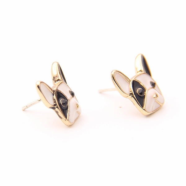 Pied French Bulldog Stud Earrings