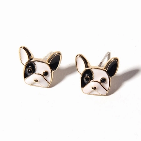 Pied French Bulldog Stud Earrings