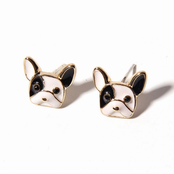 Pied French Bulldog Stud Earrings