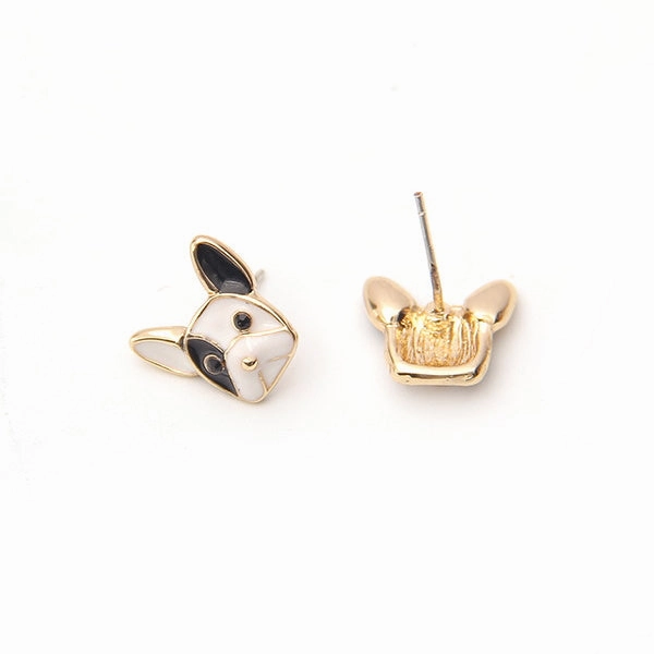 Pied French Bulldog Stud Earrings
