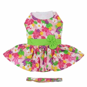 Pink Hawaiian Floral Dog Dress With Matching Leash