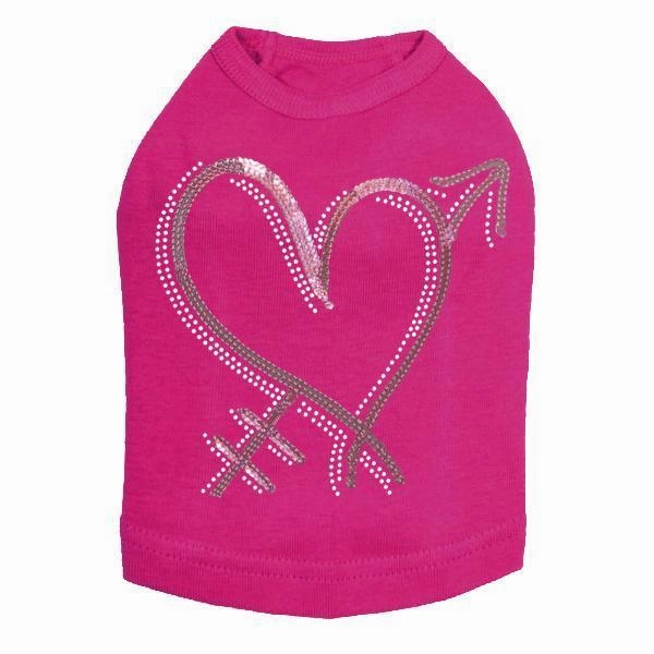 Pink Sequin Heart With Arrow Rhinestone Dog Tank
