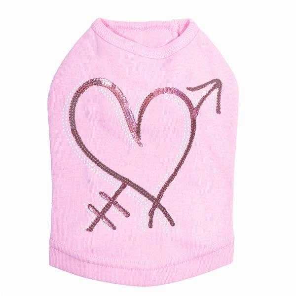 Pink Sequin Heart With Arrow Rhinestone Dog Tank