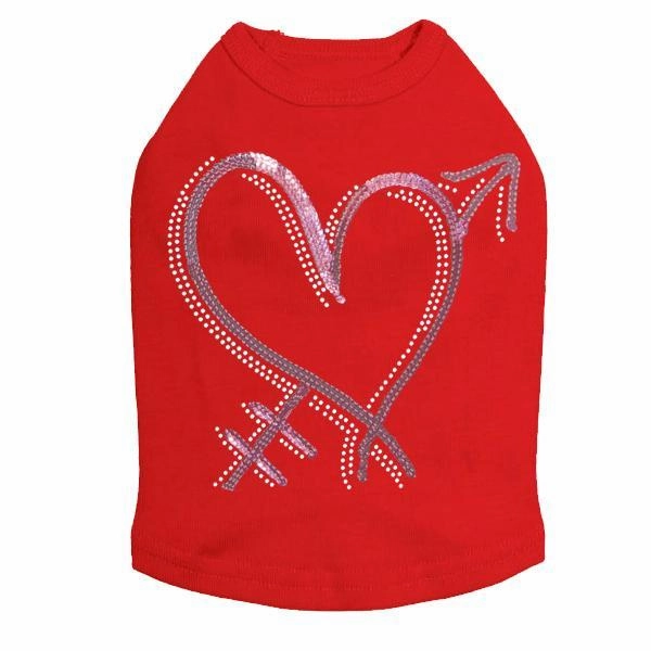 Pink Sequin Heart With Arrow Rhinestone Dog Tank