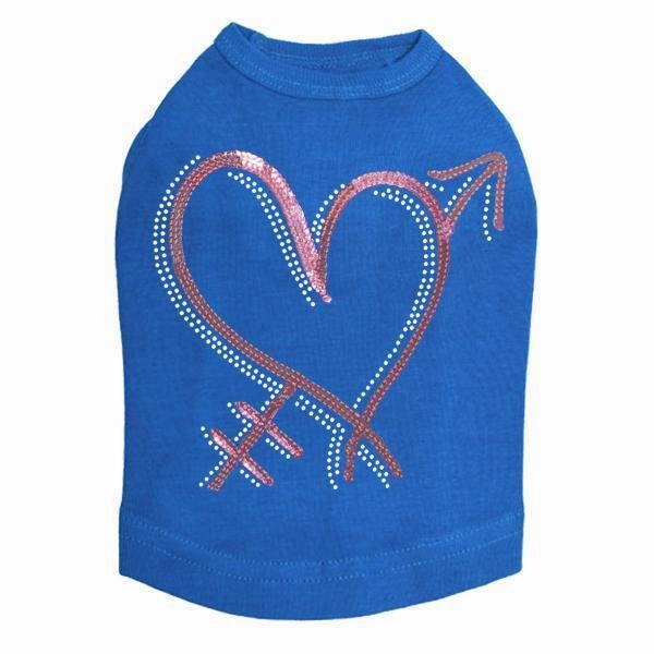 Pink Sequin Heart With Arrow Rhinestone Dog Tank