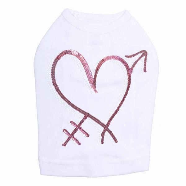 Pink Sequin Heart With Arrow Rhinestone Dog Tank