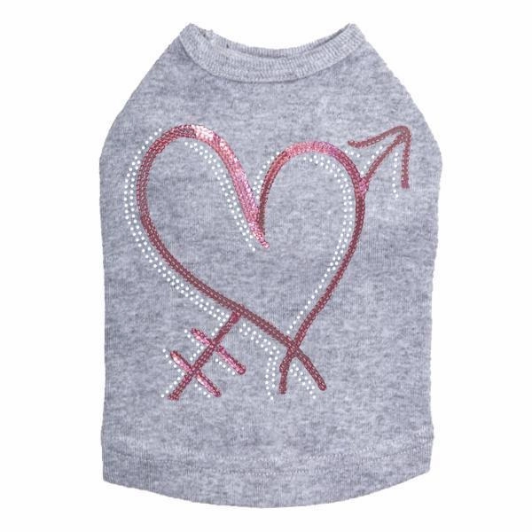 Pink Sequin Heart With Arrow Rhinestone Dog Tank