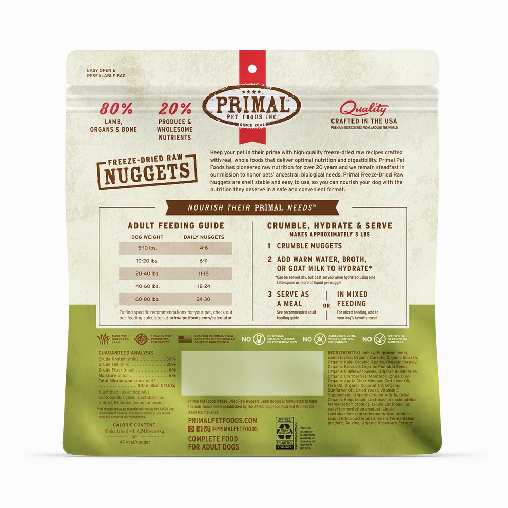 Primal Freeze Dried Nuggets Grain Free Lamb Formula Dog Food