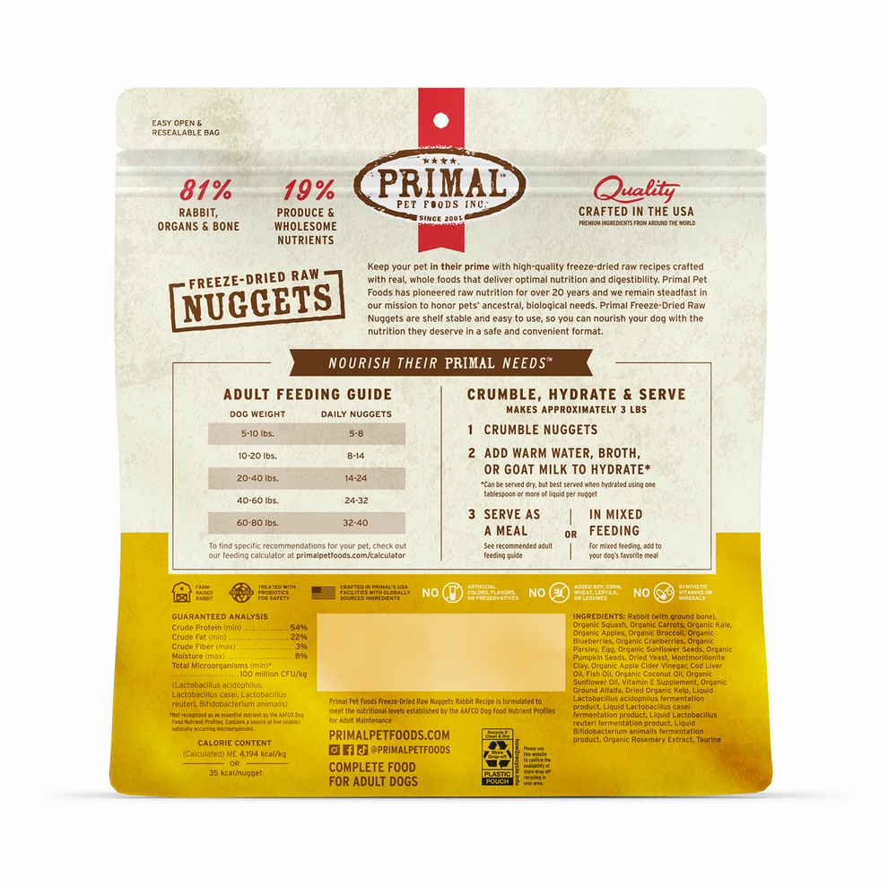 Primal Freeze Dried Nuggets Grain Free Rabbit Formula Dog Food