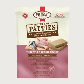 PRIMAL Frozen Raw Patties Turkey & Sardine Recipe for Dogs