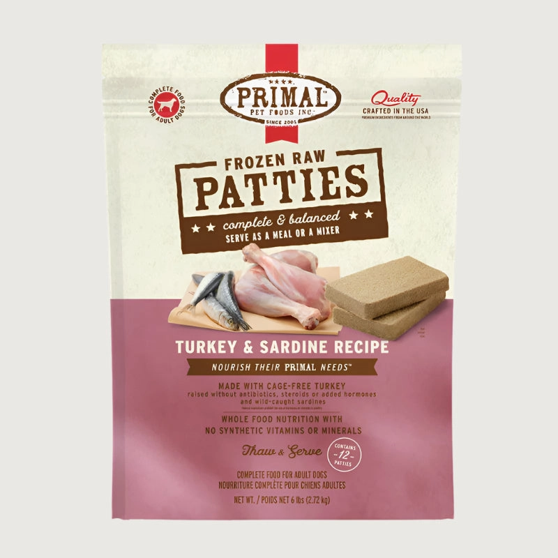 PRIMAL Frozen Raw Patties Turkey & Sardine Recipe for Dogs