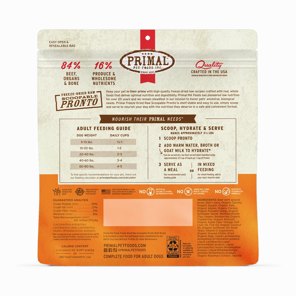Primal Pronto Beef Recipe Freeze Dried Raw Dog Food