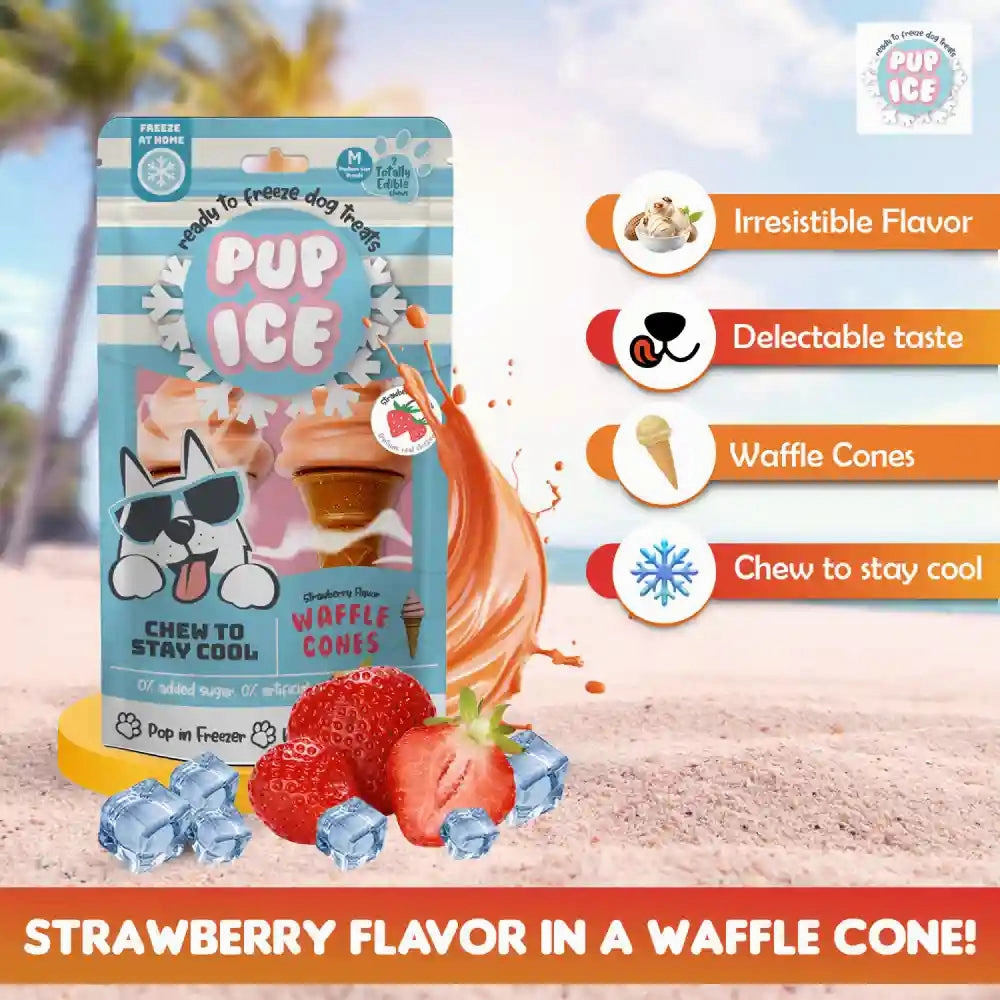Pup Ice Strawberry Flavoured Waffle Cones Dog Treat