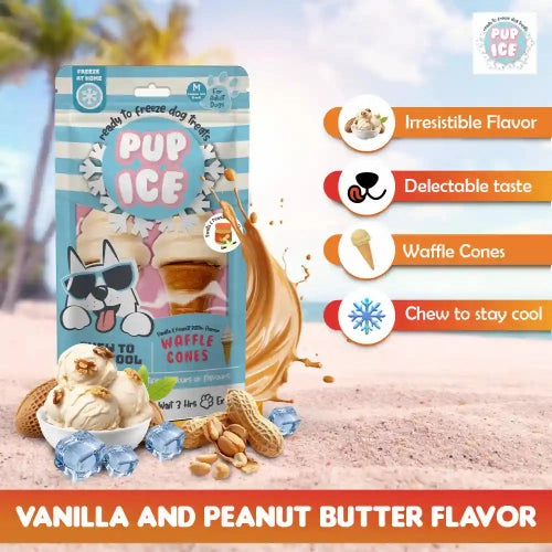 Pup Ice Vanilla and Peanut Butter Flavoured Waffle Cones Dog Treat