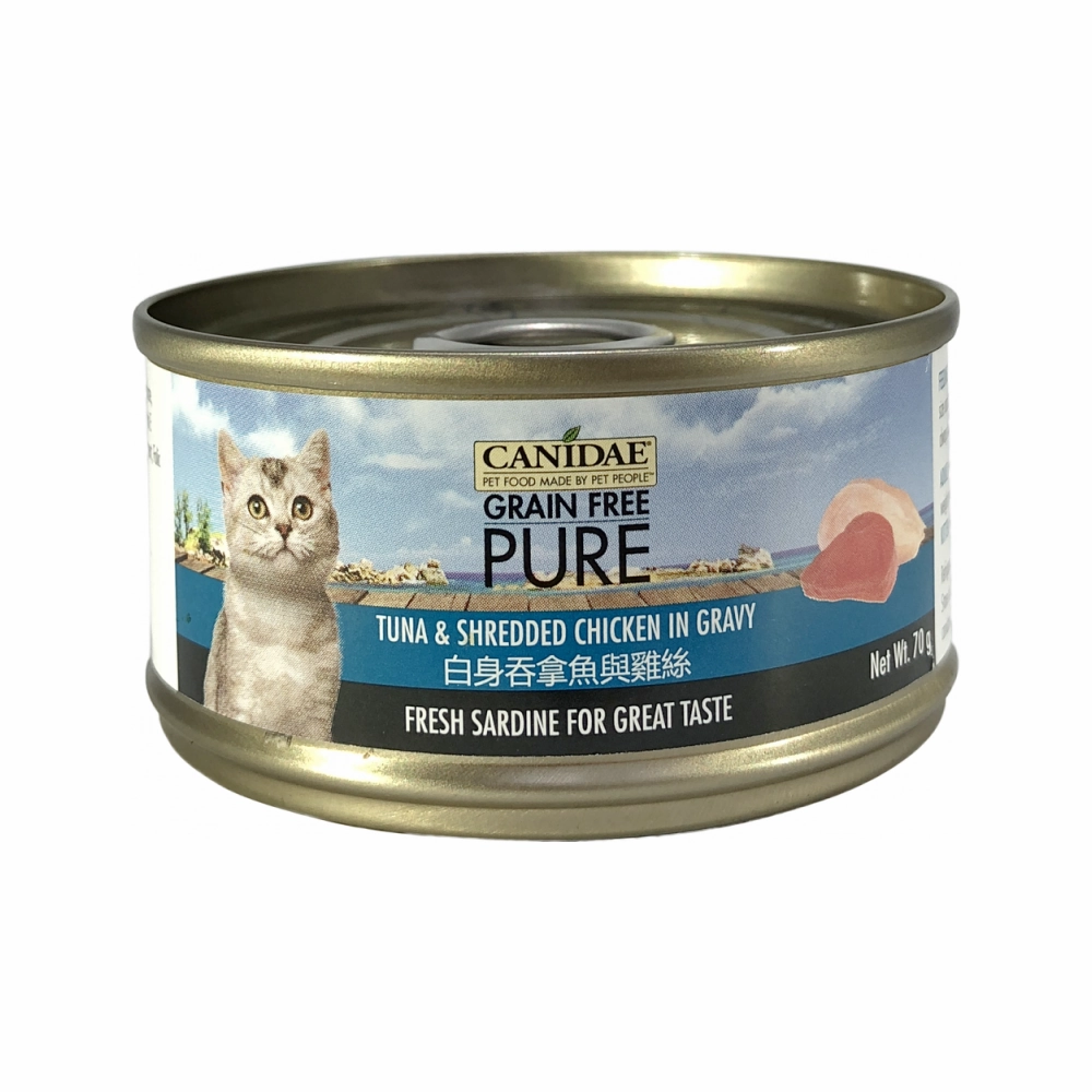 PURE Grain Free Cat Can - Tuna & Shredded Chicken in Gravy