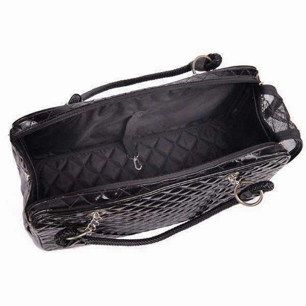 Quilted Patent Dog Carrier - Black