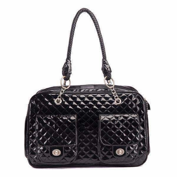 Quilted Patent Dog Carrier - Black