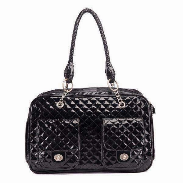 Quilted Patent Dog Carrier - Black