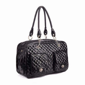 Quilted Patent Dog Carrier - Black