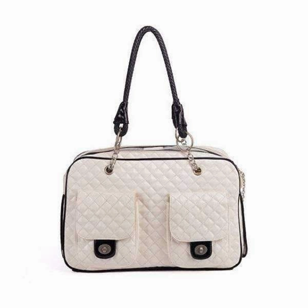 Quilted Patent Dog Carrier - White