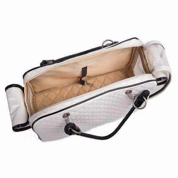 Quilted Patent Dog Carrier - White