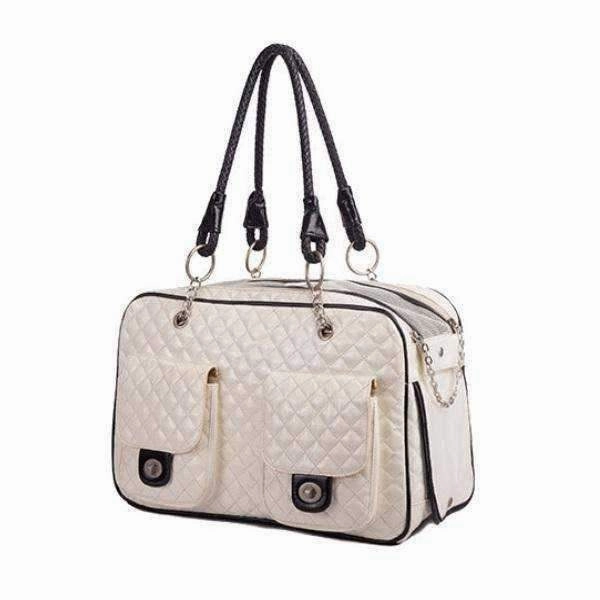 Quilted Patent Dog Carrier - White