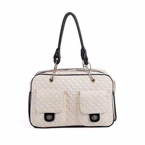Quilted Patent Dog Carrier - White