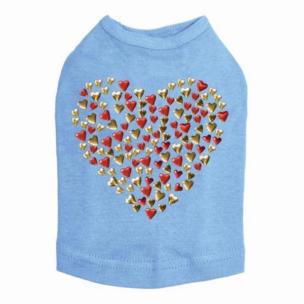 Red And Gold Nailhead Hearts Rhinestone Dog Tank
