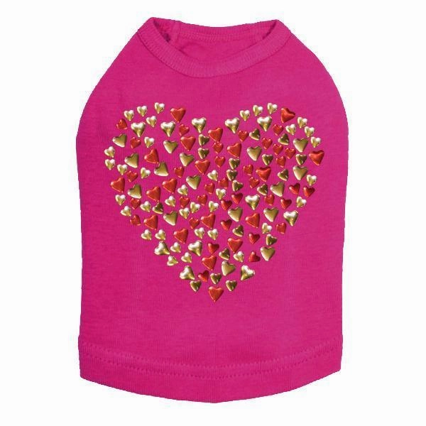 Red And Gold Nailhead Hearts Rhinestone Dog Tank