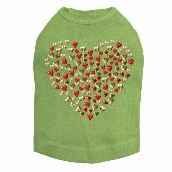 Red And Gold Nailhead Hearts Rhinestone Dog Tank