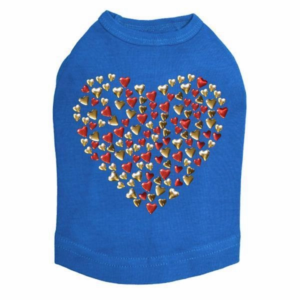 Red And Gold Nailhead Hearts Rhinestone Dog Tank