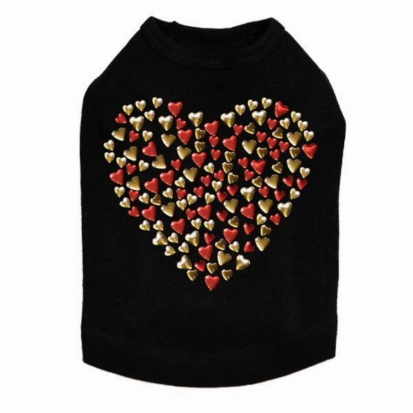 Red And Gold Nailhead Hearts Rhinestone Dog Tank