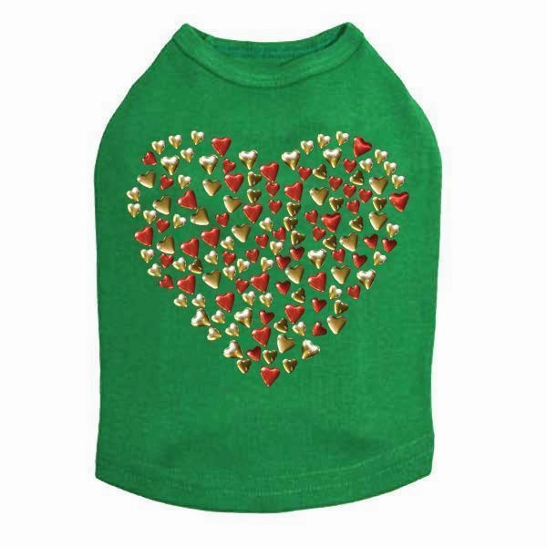 Red And Gold Nailhead Hearts Rhinestone Dog Tank