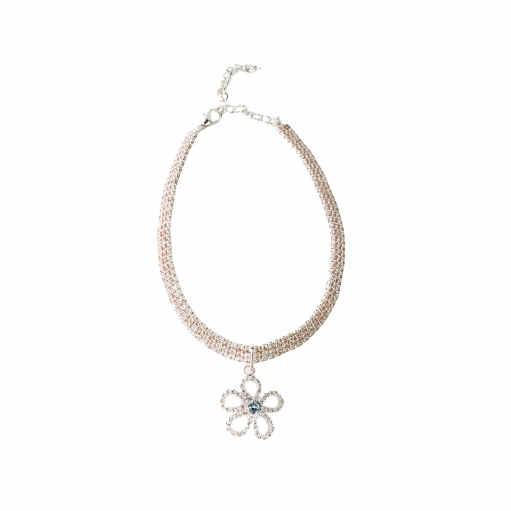 Rose Gold Diamante Flower Dog Necklace