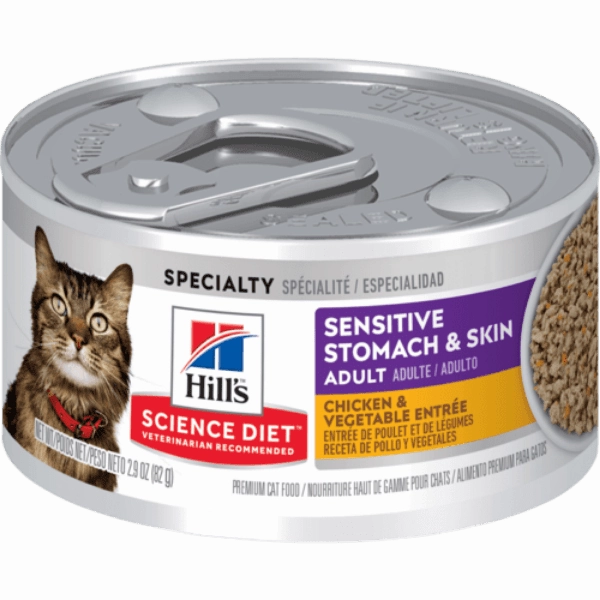 Science Diet Sensitive Skin & Stomach Chicken & Vegetable Entree Adult Canned Cat Food, 2.9oz