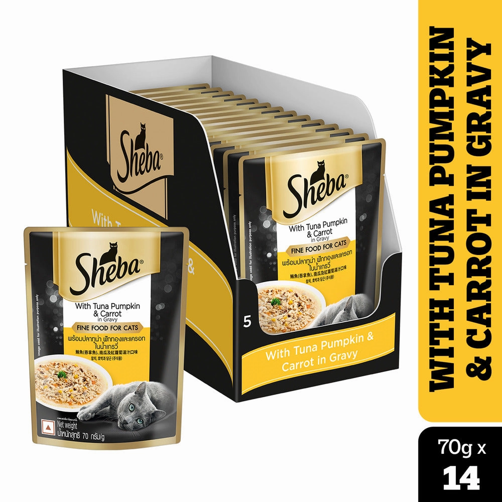 Sheba Chicken Loaf and Tuna Pumpkin & Carrot In Gravy Rich Premium Adult Fine Cat Wet Food Combo